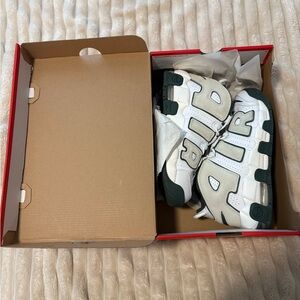 Nike Kids Uptempo in White and Dark Green